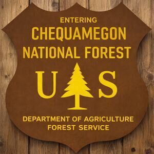 Entering Chequamegon National Forest Sign US Department of Agriculture Park